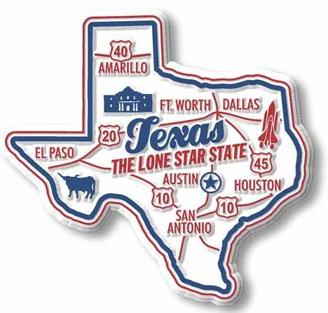 Amerikanischer Texas-Stadt-Souvenirmagnet für Kühlschrank Emaille-Logo benutzerdefinierte Metallkühlschrank-Magnete