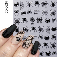 Autocollants d'ongles gothiques d'Halloween, nouvelle technologie, brillants, à base d'huile, en relief, couleur unie, style Instagram, araignée noire, chauve-souris