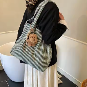 Bolsa de Compras de Lona con Correa de Hombro, Cierre de Cremallera y Gran Capacidad, Nueva Moda Femenina - Product Image 5