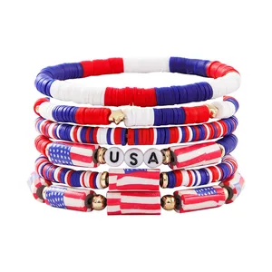 SY-57 Wholesale Hand Jewelry Elastic Country Flag USA Polymer Clay 6pcs Bracelet Kit