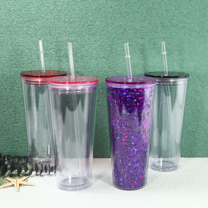 Bicchiere in Acrilico Trasparente a Doppia Parete con Logo Personalizzato, 16oz 24oz, con Cannuccia <span class=keywords><strong>e</strong></span> Coperchio - Product Image 1