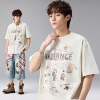 Rock Plan – T-shirt ample en coton pur pour homme, style américain vintage avec lettres imprimées, idéal pour le streetwear, le hip-hop et les tenues décontractées tendance
