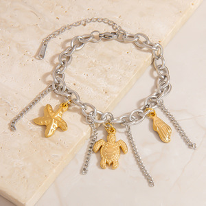 Pulsera de Acero Inoxidable Summly con Dijes de Estrella de Mar y Concha, Chapada en Oro y Plata, Joyería de Moda para Mujer, Tema de Playa y Océano - Product Image 3