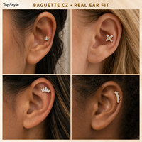 Anting-anting tusuk zircon marquise bulat berulir emas ASTM F136, anting-anting spiral, cincin bibir, anting-anting manset, perhiasan tubuh untuk pernikahan