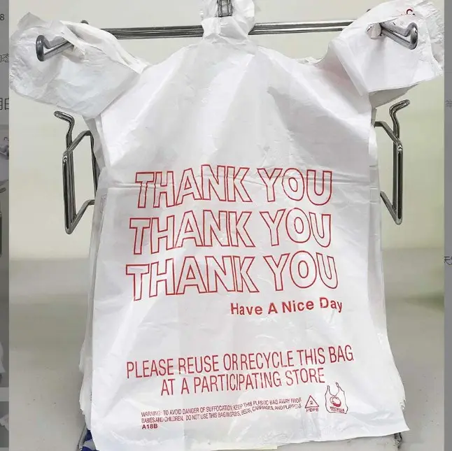 ถุงช้อปปิ้งพลาสติกแบบมีหูหิ้วสำหรับขนส่งของร้านขายของชำถุงพลาสติกขอบคุณ