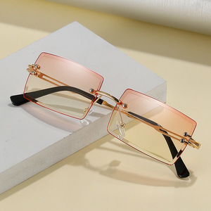 Lunettes de soleil de luxe de marque, style rétro, sans monture, en alliage, unisexe, pour femmes, avec logo métallique - Product Image 2