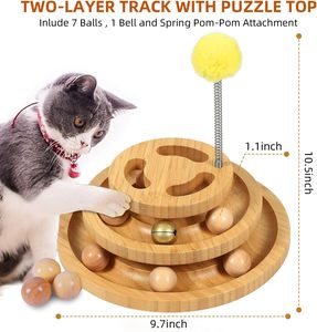 Pista de Bolas Giratoria para Gatos de Madera Natural para Interiores con Parte Superior de Rompecabezas, Torre de Bolas Interactiva de 3 Niveles para <span class=keywords><strong>el</strong></span> Enriquecimiento Mental del Gato - Product Image 5