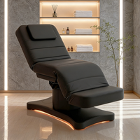 Table de massage électrique moderne entièrement noire pour salon de beauté, 3 moteurs, réglable, avec lumières, pour soins du visage et spa