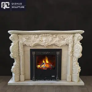 Antique Design Home Decor Cast Stone Cream Beige Color Gold Marble Fireplace Design