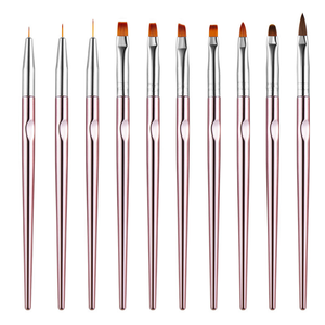 10pcs Set Pink Metal Handle Nail <b>Polish</b> Painting Brush Ombre Gradient Blending Brush Nylon Hair Salon Manicure Nail Brush - Product Image 2