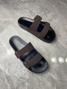 Genuine Leather men's Flat Sandals <b>Open</b> <b>Toe</b> Buckle Closure Rubber Sole Fashion Trend Summer Men Women Slides slippers - Product Image 5
