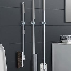 Waterproof <b>Wall</b>-Mounted Bathroom Storage Rack Traceless Mop Clip Broom Hanger Suction Hanging Pipe Rack with Mop Storage - Product Image 2
