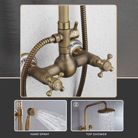 Système de douche mural classique à double poignée, eau chaude et froide, en laiton, système de douche de luxe, pomme de douche ronde, pomme de douche pluie, ensemble de robinets