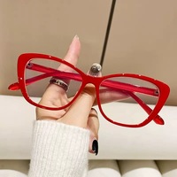 Petites lunettes de vue anti-lumière bleue œil de chat, monture en PC, miroir plat, dégradé, lunettes rétro pour visage en diamant