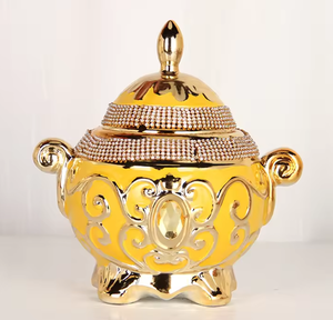 Vase de table artisanal en céramique personnalisé OEM Pot de gingembre Vase en <span class=keywords><strong>porcelaine</strong></span> de <span class=keywords><strong>Delft</strong></span> Vase floral marron et or avec couvercle pour la décoration intérieure - Product Image 2