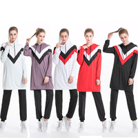 En stock Femmes Grandes Tailles Modeste Surdimensionné Lâche Musulman Long Hoodies et Pantalons Sports Running 2 Pièces Sets