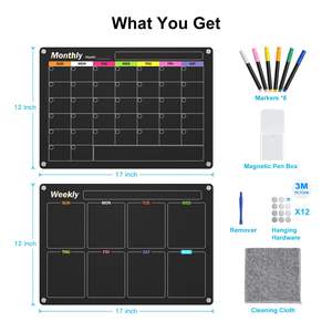 Tablero de borrado en seco magnético acrílico, 2 piezas, calendario semanal mensual, planificador, nota, juego de pizarra para refrigerador - Product Image 2