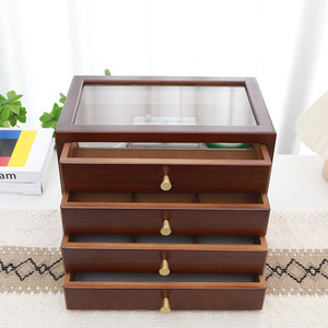 Wooden Jewelry <b>Box</b> 30x20x24cm Four Layer Drawer With Glass Lid For <b>Earrings</b> And Wedding <b>Gifts</b> - Product Image 1