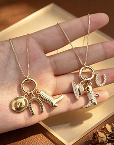 18K Gold Plated Jewelry Charm Pendant Necklace Cowboy Boot Hat Horseshoe Multi Pendant <b>Chain</b> Jewelry Gift Pendant Necklace - Product Image 6