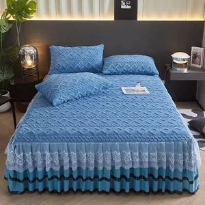 Ensemble de jupe de lit en taffetas épais avec dentelle, pour lit simple, garnissage en polyester, style uni, couleur unie, pour la maison - Product Image 3