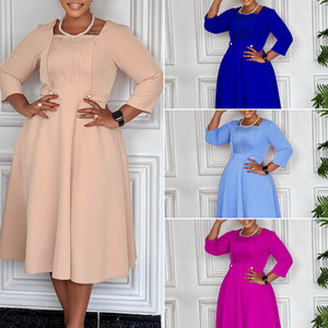 Vestidos de Iglesia Modernos D3353 para Mujer, Casuales, Elegantes, de Manga Larga, Cuello Cuadrado, Plisados, Vestido de Oficina para Mujer, Vestidos Africanos para Mujer - Product Image 2