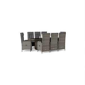 Set da Pranzo da Giardino in Rattan Grigio per 6 Persone, Arredamento da Esterno Resistente alle Intemperie, Design Contemporaneo - Product Image 1