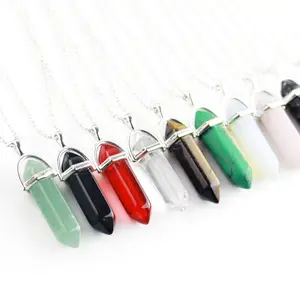 2404 natural stone hexagonal post pendant crystal agate necklace jewelry wholesale