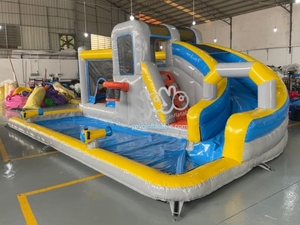 Parc aquatique gonflable avec toboggan et piscine, qualité professionnelle, PVC, utilisation intérieure, installation facile - Product Image 1