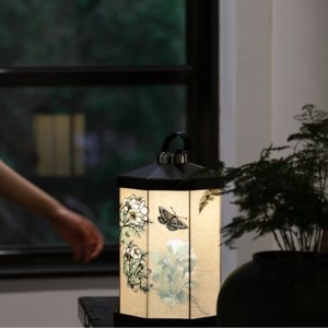 Chinese Style Hand Painted Floral Hexagonal Rechargeable Table Lamp Touch Control Led <b>Light</b> Bedroom Desk Lamp Ambient <b>Lighting</b> - Product Image 3