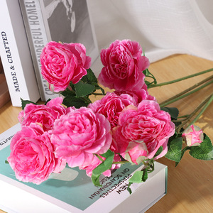 Bouquet de fleurs artificielles rose rouge Xinchengzhi, décoration de mariage en plastique - Product Image 1