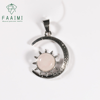Collier Pendentif Lune en Pierre Naturelle, Bijoux en Pierres Précieuses : Améthyste, Quartz Rose, Œil de Tigre, Jaspe Rouge, Cristal, Pendentif Soleil