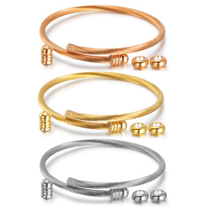 Stainless Steel <b>Bracelet</b> 3mm Wire Detachable <b>Beads</b> Women's Jewelry Gift Rose Gold Gold Silver - Product Image 1