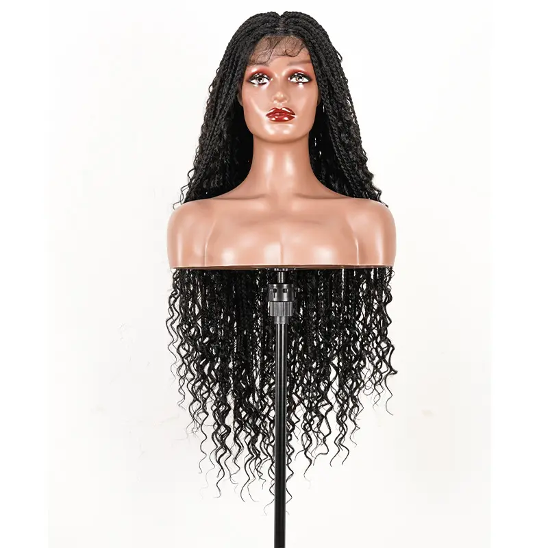 High definition full lace wig fashion beautiful low price black hair small roll synthetic wig front lace wig