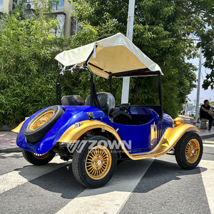 Coche Eléctrico Vintage Azul Dorado de Dos Plazas con Toldo para Transporte Turístico en Resorts Panorámicos - Product Image 4