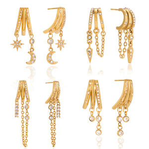 Boucles d'oreilles pendantes en acier inoxydable plaqué or pour femmes, bijoux de mode non irritants, vente en gros - Product Image 1