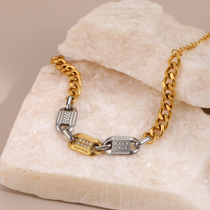 Pulsera de titanio y acero de lujo de nuevo estilo con cadena con diamantes incrustados - accesorio elegante que no pierde el color - Product Image 5