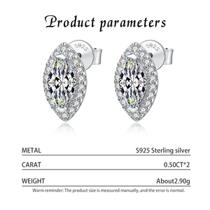 Factory Wholesale Shiny S925 Sterling Silver Marquise Cut D Color VVS1 0.5CT <b>Moissanite</b> Stud <b>Earrings</b> Rhodium Plated Trendy GRA - Product Image 3