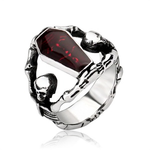 Anillos de Dedo de Acero Inoxidable Delicados al por Mayor, Anillos de Sello Retro con Diseño de Ataúd de Vampiro para Hombre - Product Image 2