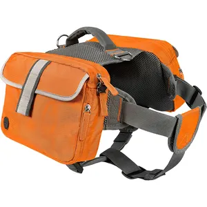 Köpek sırt çantası köpek eyer çantası demeti yürüyüş kamp seyahat için yansıtıcı güvenlik yan cepler ile