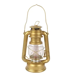 Lanterna de metal dourado para acampamento, lâmpada retrô de querosene