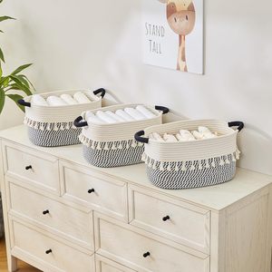 Cestas de Almacenamiento Tejidas, Juego de 3 Cestas de Cuerda de Algodón para Juguetes/Estantes/Lavandería, Organizador Rectangular Multiusos - Product Image 3