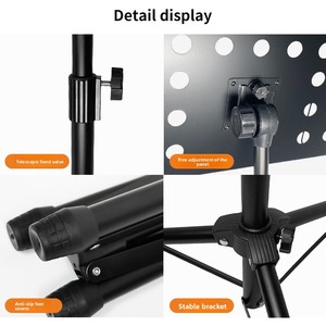 Meilleures ventes - Support de partitions professionnel en métal robuste, non pliable, réglable en hauteur, avec deux supports pour microphones - Product Image 5