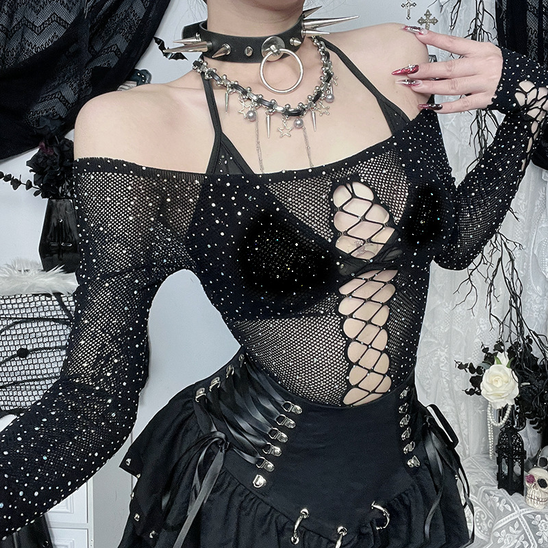 Gothic Womens Dark Sexy Lace Vintage Y2K Punk Tops Black