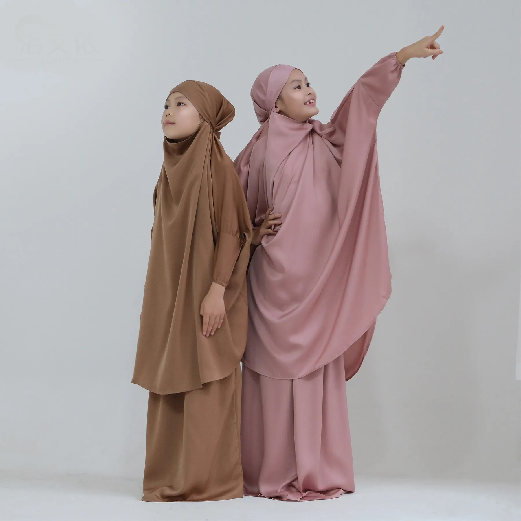 Wholesale Dubai 2 piece Set Women Hijab Dress Abaya Muslim Khimar Jilbab Overhead Girls Kids Prayer Jilbab Prayer Abaya Set