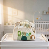 Sac de rangement pour bébé en coton avec nom personnalisé |   Sac de rangement pour couches multifonctionnel léger et fait main avec poignée