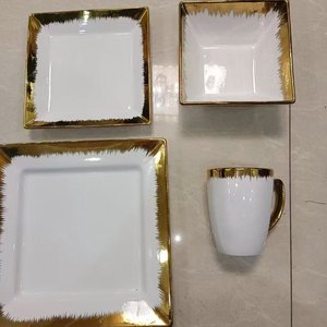Luxury Ceramic <strong>square</strong> Dinner <strong>Plates</strong> White Gold Porcelain Gold Ceramic <strong>square</strong> Bowl <strong>Plates</strong> Gold Flatware <strong>Set</strong> - Product Image 4