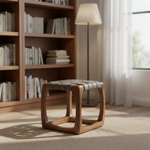 Modern Eco-Friendly Solid Teak Wood Handmade <b>Storage</b> Foot <b>Stool</b> with Woven Leather Seat for Bedroom & Hotel Use - Product Image 4