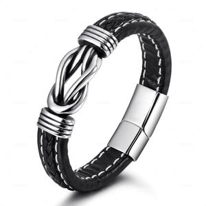 Wholesale High Quality Vintage Woven Leather Infinity Love Knot Stainless Steel Bracelet Gift <b>for</b> <b>Men</b> <b>for</b> Son - Product Image 1