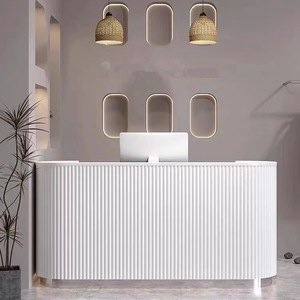 New Best Selling Custom Wood Panel Design Modern Oval Front <b>Desk</b> Beauty Salon Hotel Checkout Nail Salon Reception <b>Table</b> Office - Product Image 3