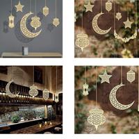Ornements en bois faits à la main sur le thème de l'Aïd Ramadan, design lune et étoile, gravure laser disponible pour la décoration suspendue à la maison